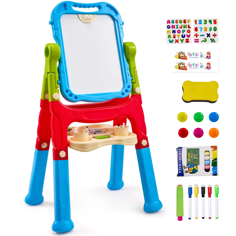 Kids Art Easel - Children Magnetic Drawing Board with Chalkboard