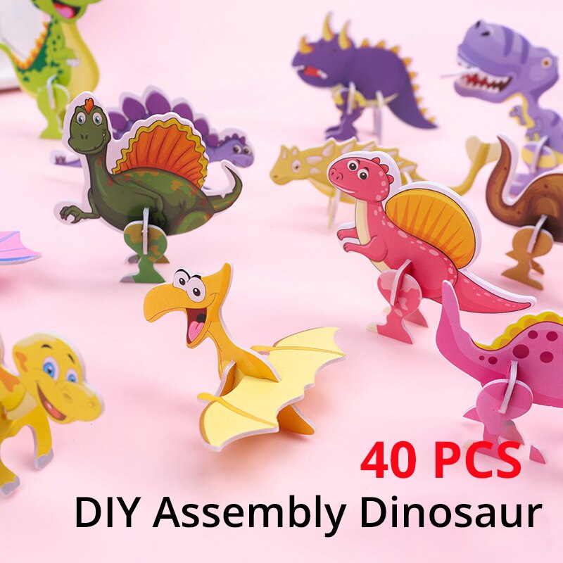 Kids Toys Dinosaur - 40Pcs Paper Dinosaur 3D Puzzle DIY