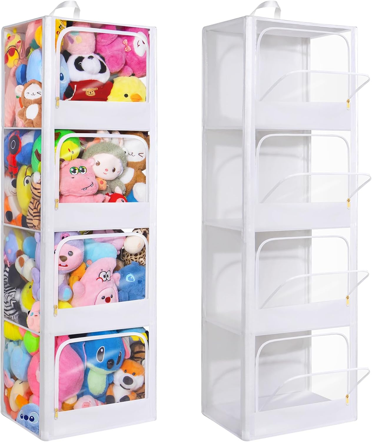 Kids Storage Toys - 4-Tier Transparent Zipper Dustproof Plush Toy