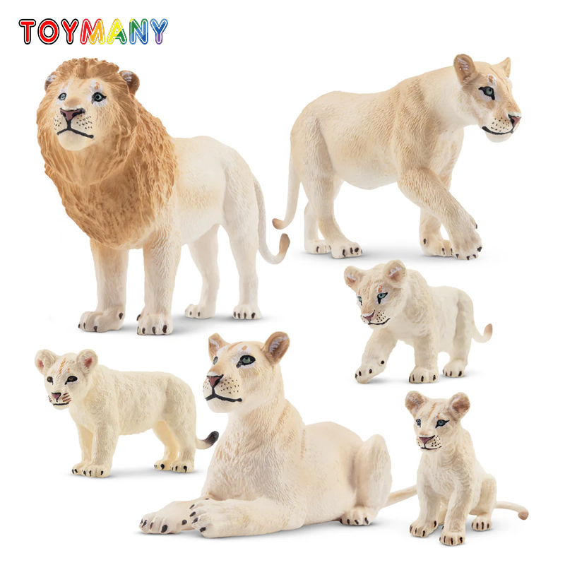 Sandbox Play Set - 6Pcs Simulation White Lion Family Animals