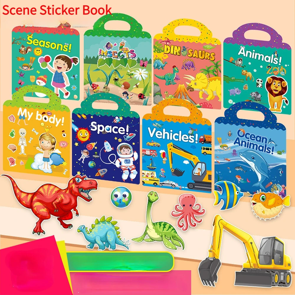 Kids Toys 10 Year Old - Kids Reusable Sticker Book Multiple Scenarios