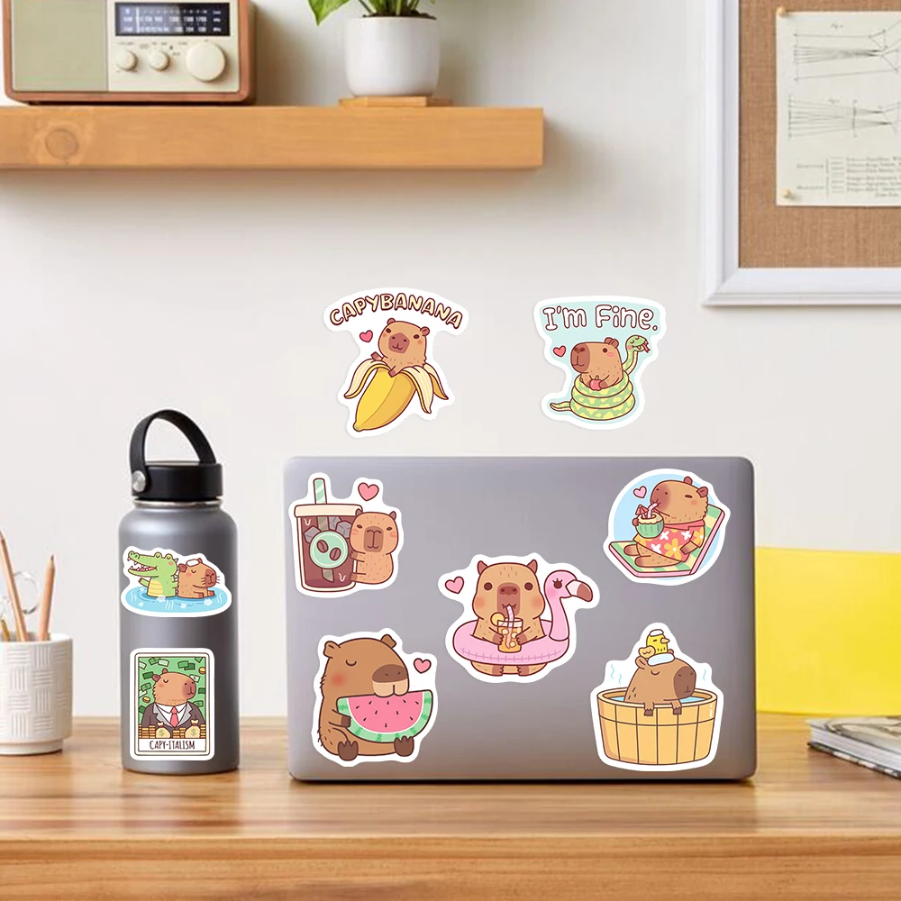 Cute Capybara Cafe Stickers Ca - Kids Toys Laptop review and price